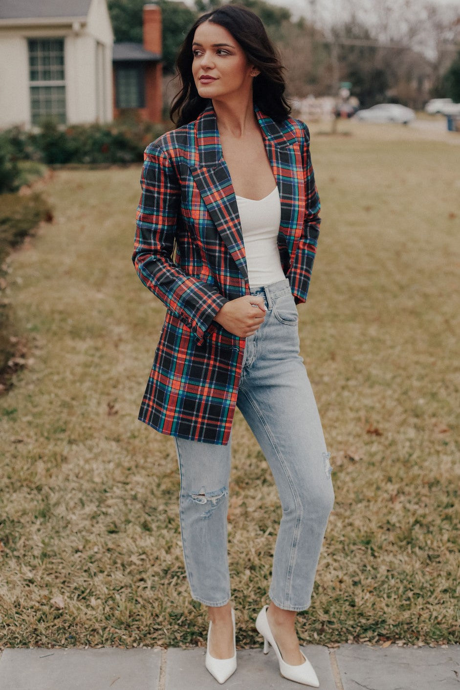 Serena Plaid Belted Blazer