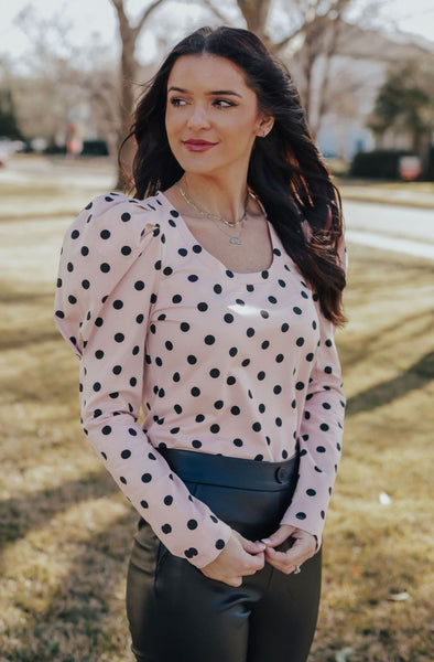 White Polka Dot Balloon Sleeve Shirt