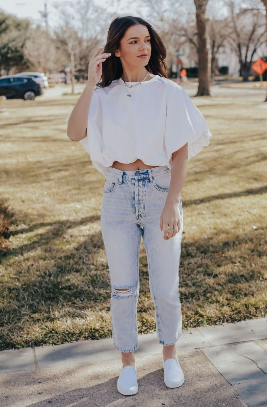 Balloon Crop Basic Tee (White)