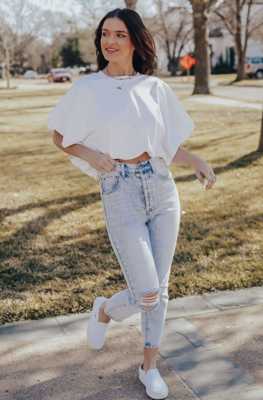 Balloon Crop Basic Tee (White)
