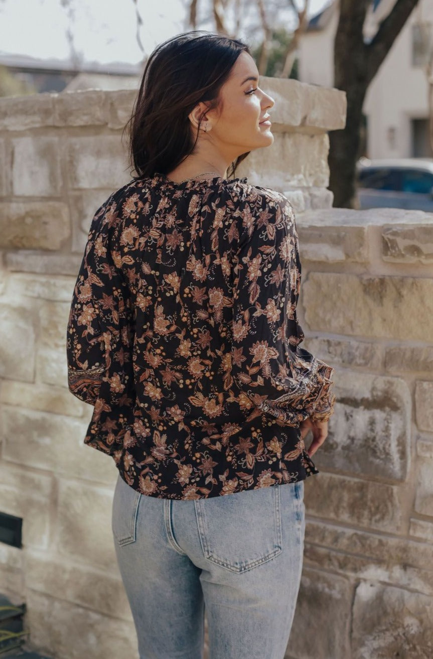 Henna Floral Peasant Blouse