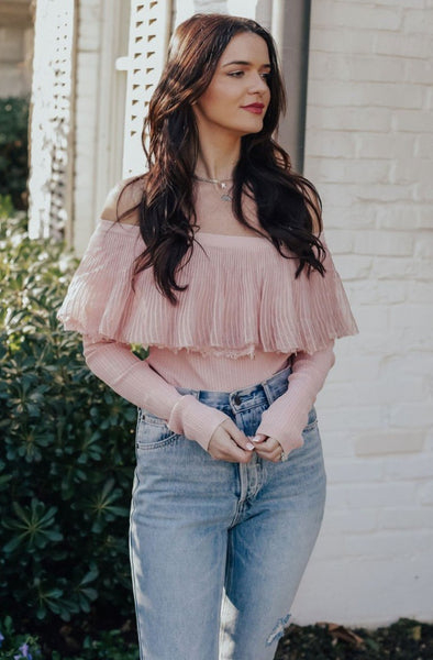 Rose Frantz ♥ Bella Off Shoulder Long Sleeve /追跡付 Knit Fabric Rose Off-shoulder Long Sleeve Crop Top For Date