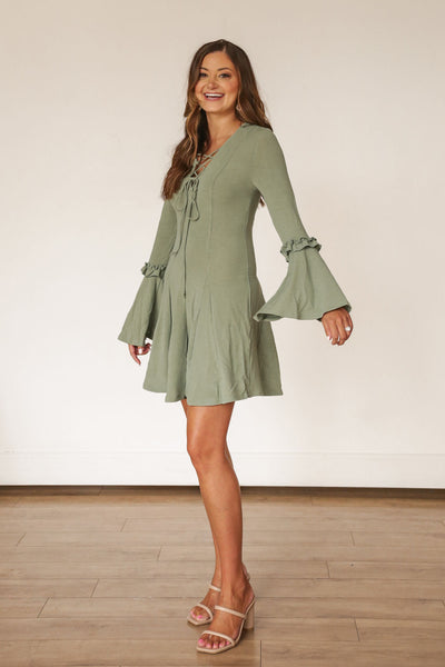 Bell Sleeve Sage Green Dress – Grey Suede