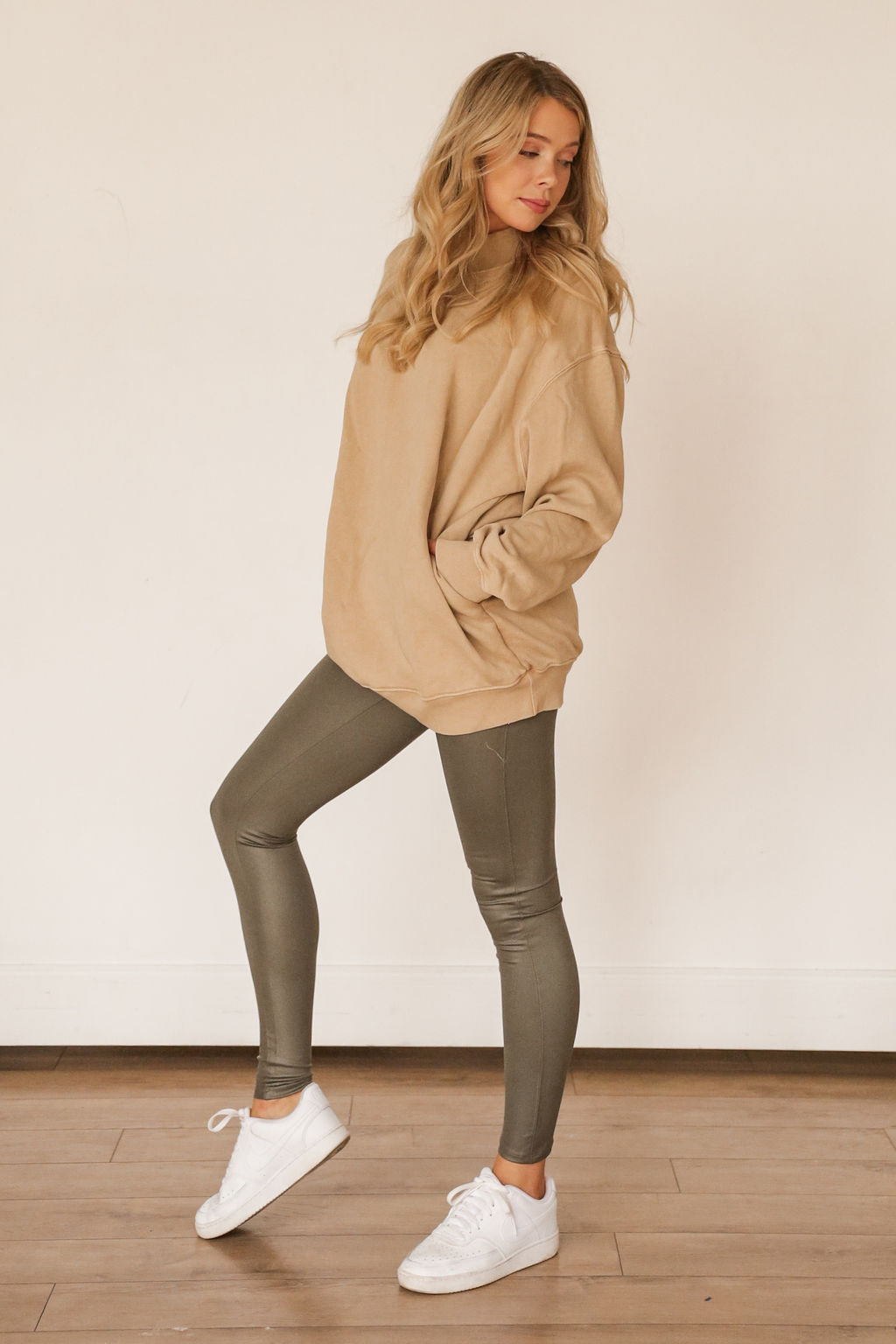 Oversized Nude Pocketed Sweatshirt