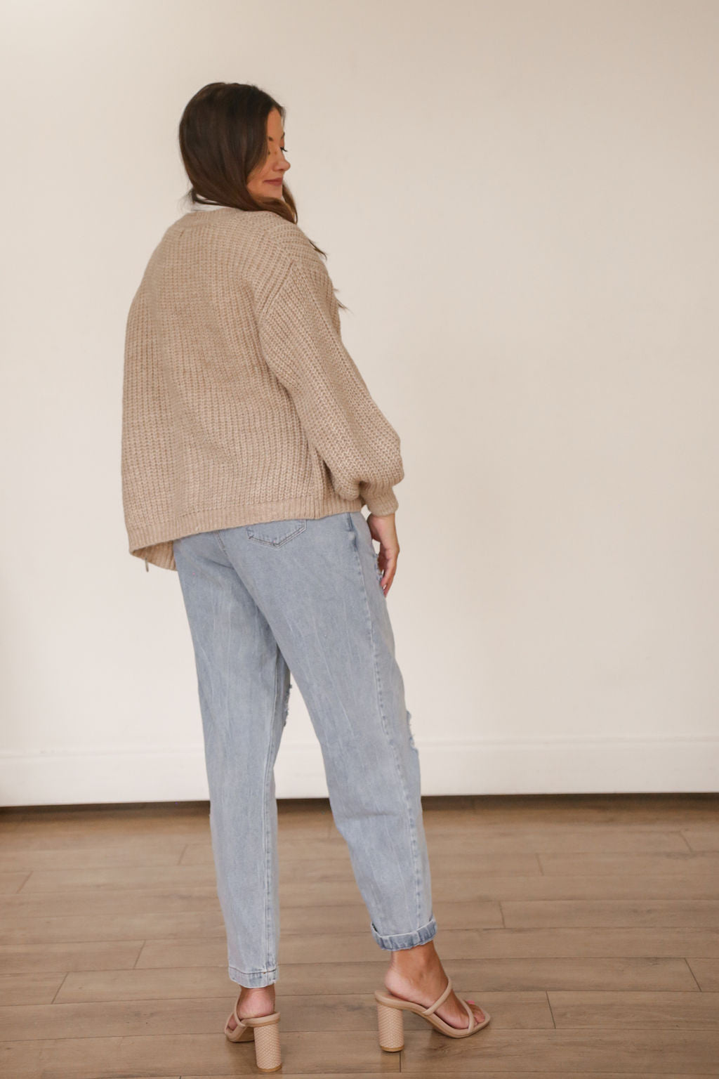 Balloon Sleeve Cardigan (Beige)