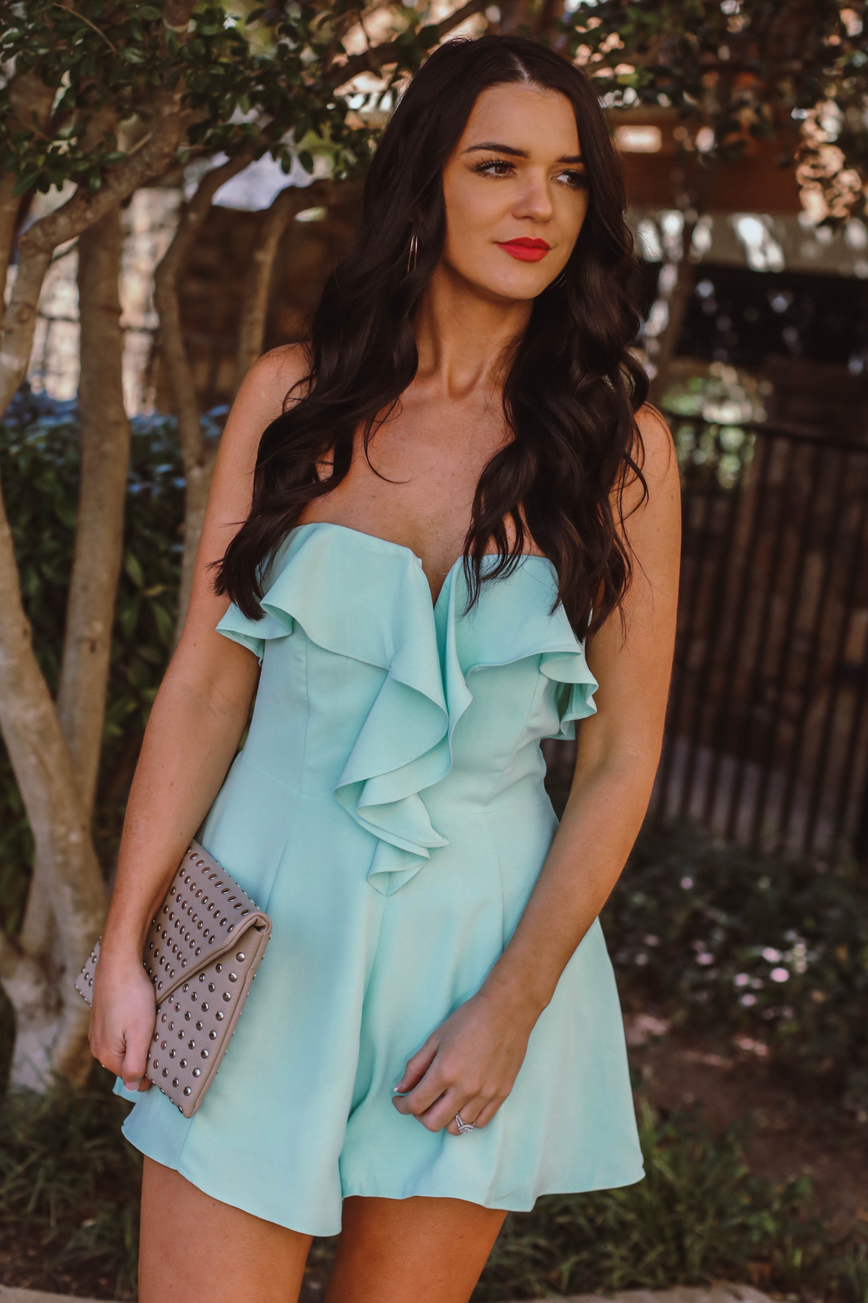 Mint Ruffle Romper - SMALL LEFT