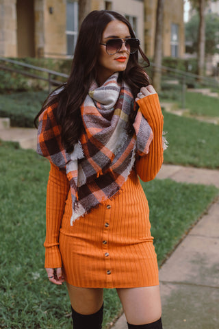Plaid Fur Hood Poncho
