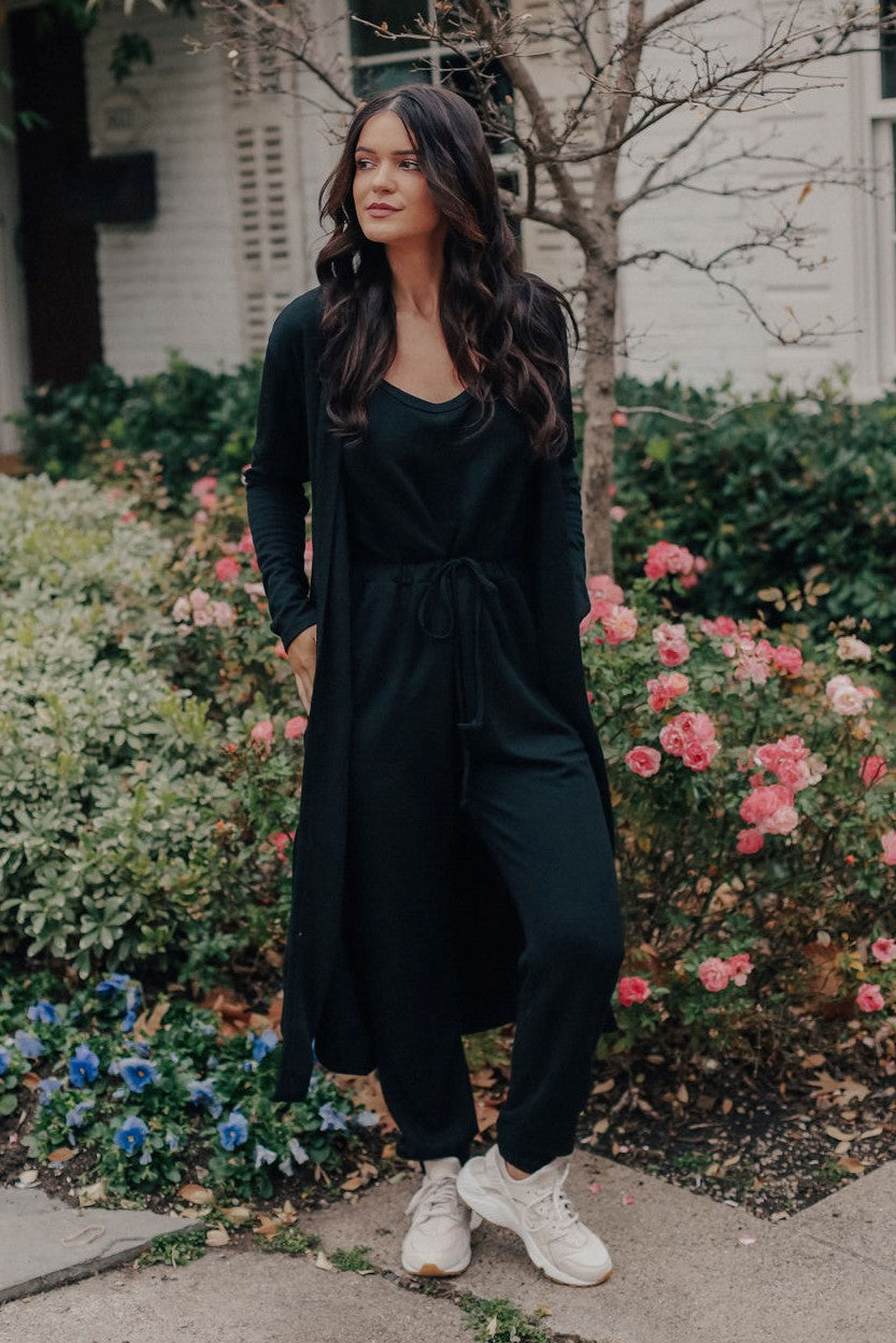 Jumpsuit and Cardigan Set (BLACK)