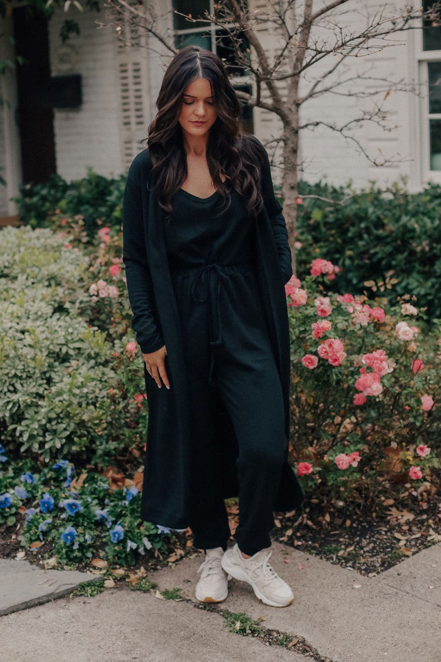 Jumpsuit and Cardigan Set (BLACK)