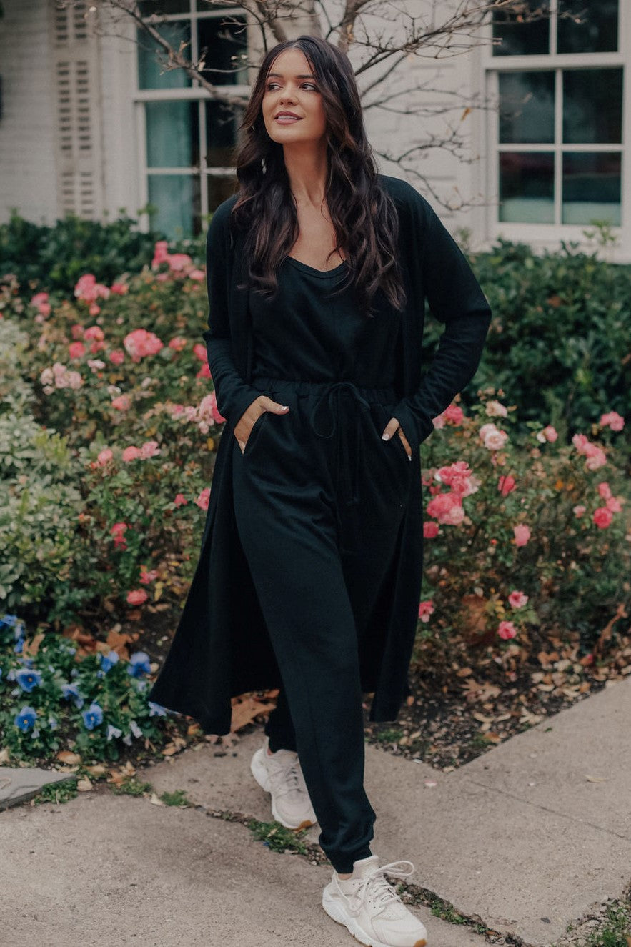 Jumpsuit and Cardigan Set (BLACK)