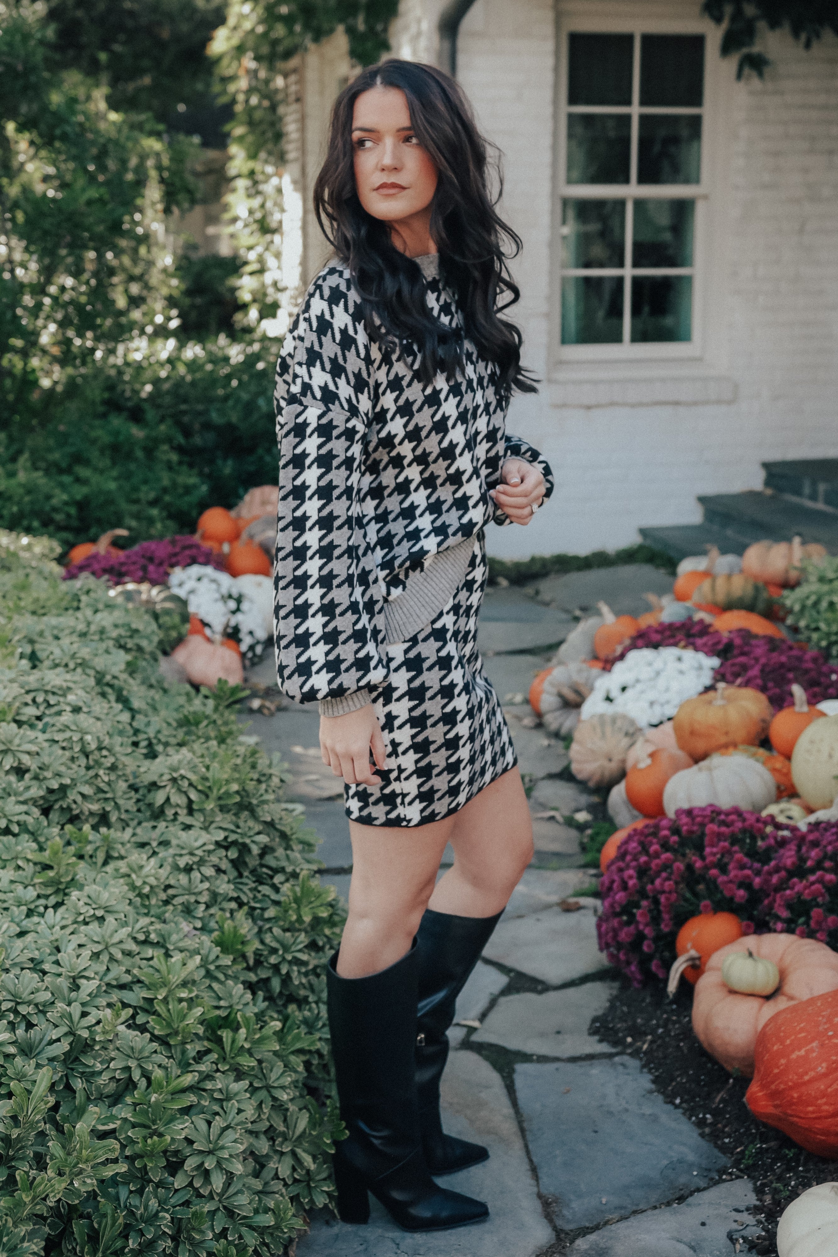 Houndstooth Puff Sleeve Set (SKIRT)