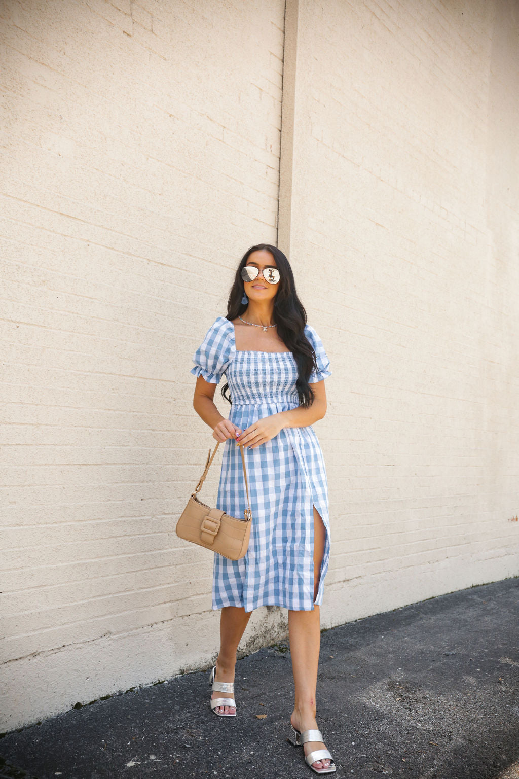 Blue Gingham Smocked Dress