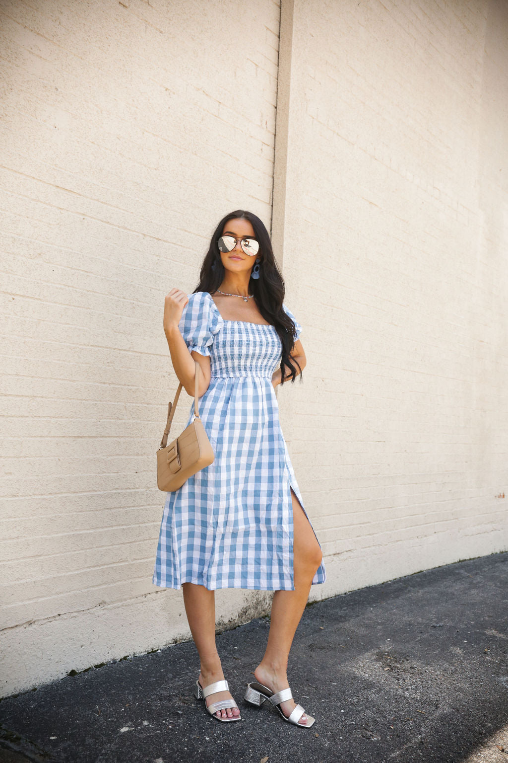 Blue Gingham Smocked Dress