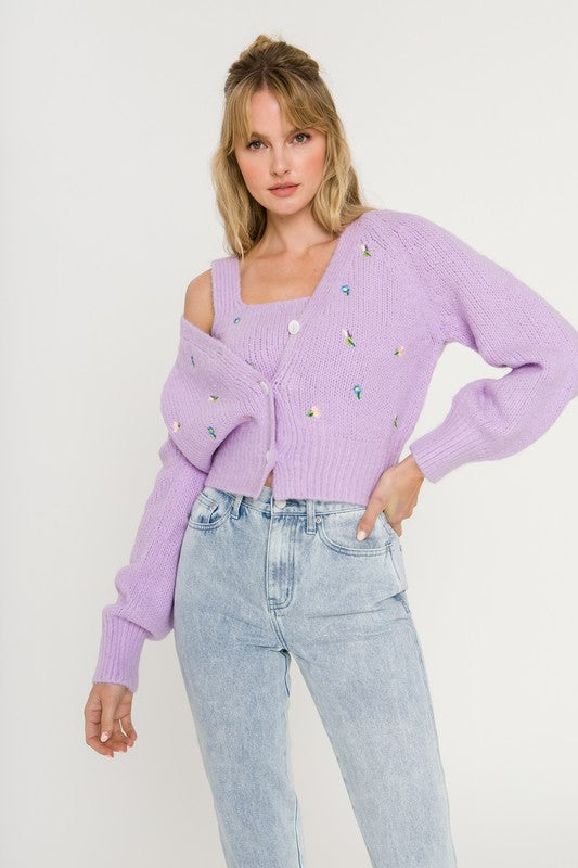 Purple Fuzzy Flower Cardigan