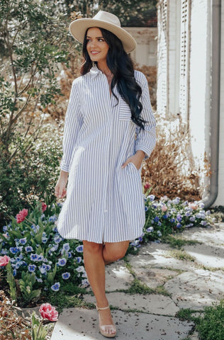Button Down High Low Shirt Dress (TAN)