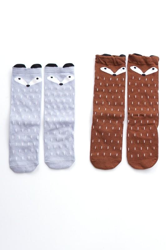 Fox Socks ( Gray & Brown) - Grey Suede