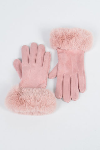 Faux Suede Gloves with Fur (BLACK)