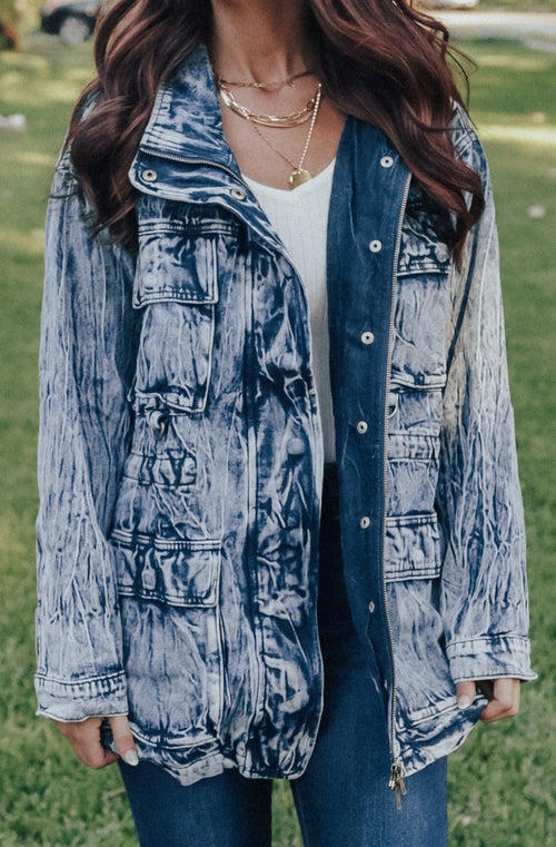 Oversized Acid Wash Denim Jacket (Blue)