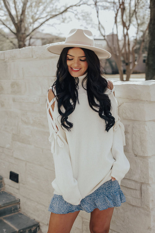 Lace Up Sleeve Sweater