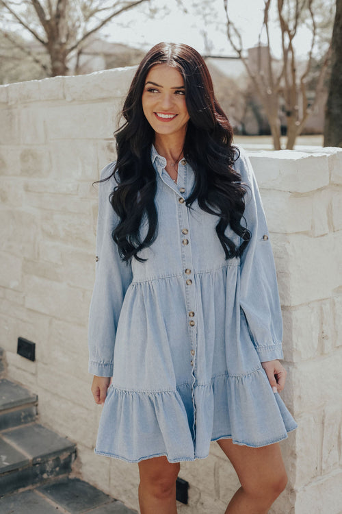 Button Down Tiered Denim Dress