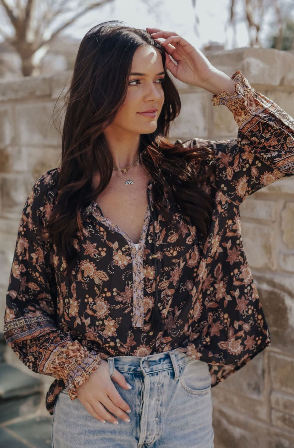 Henna Floral Peasant Blouse
