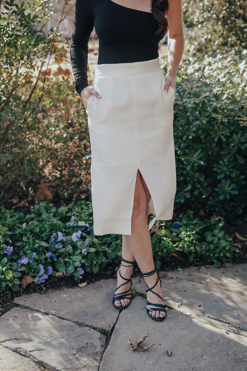 Pressed On Midi Skirt (WHITE)