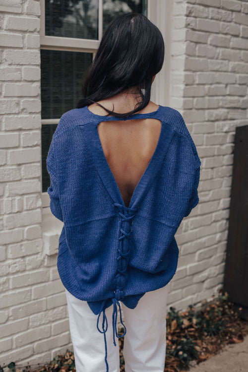 Lace Up Back Sweater (BLUE/PURPLE)