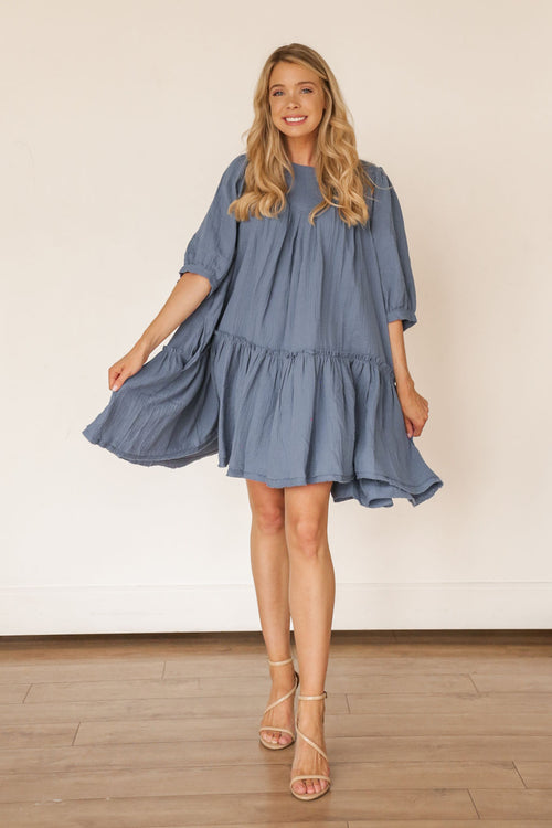 Nina Pocket Swing Dress (Blue)