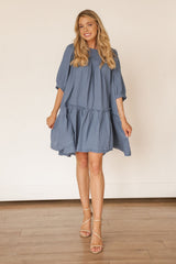 Nina Pocket Swing Dress (Blue)