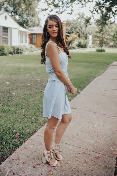 Sky Crochet Button Dress