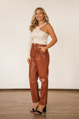 Faux Leather Jogger (BROWN)