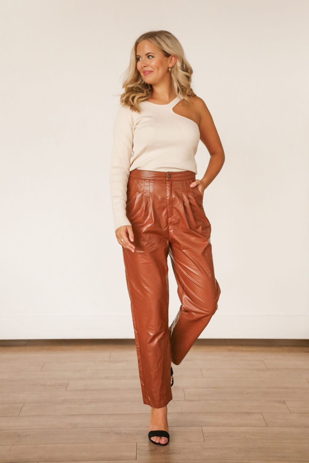 Faux Leather Jogger (BROWN)