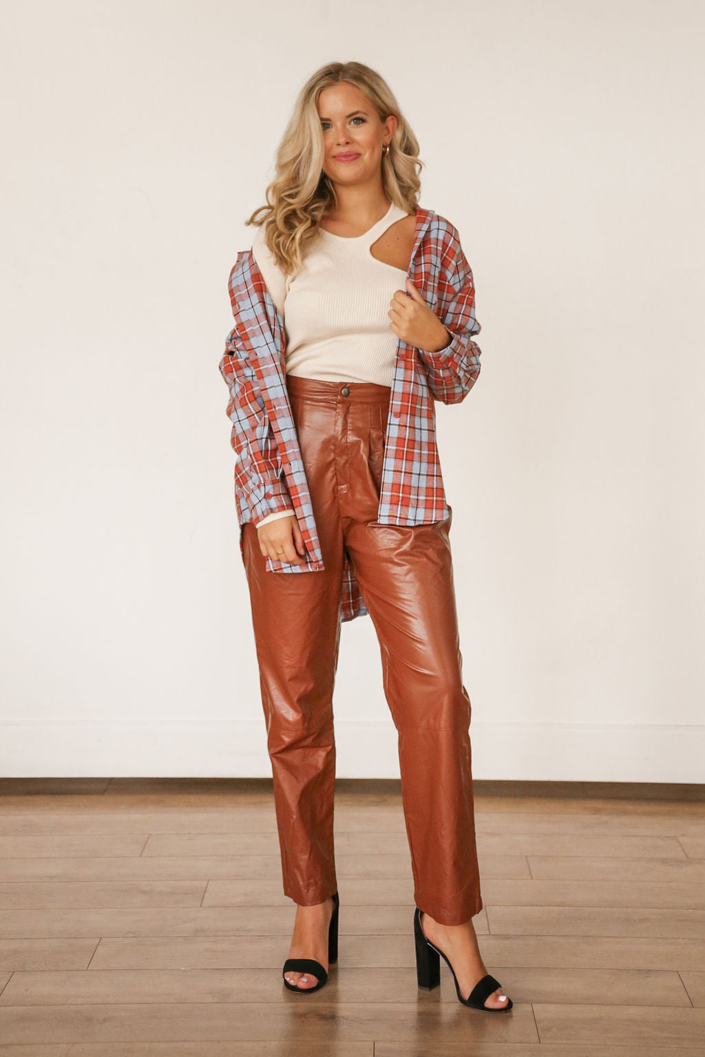 Faux Leather Jogger (BROWN)