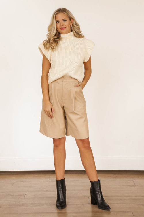 Leather Midi Short (Taupe)