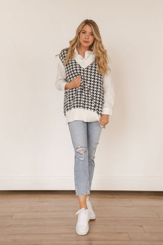 Houndstooth Oversized Knitted Sweater