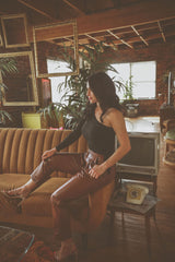 Faux Leather Jogger (BROWN)