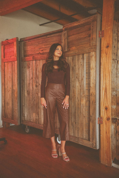 Vegan Leather Cropped Pants (Chocolate Brown)