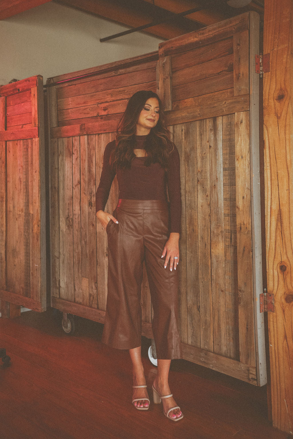 Vegan Leather Cropped Pants (Chocolate Brown)