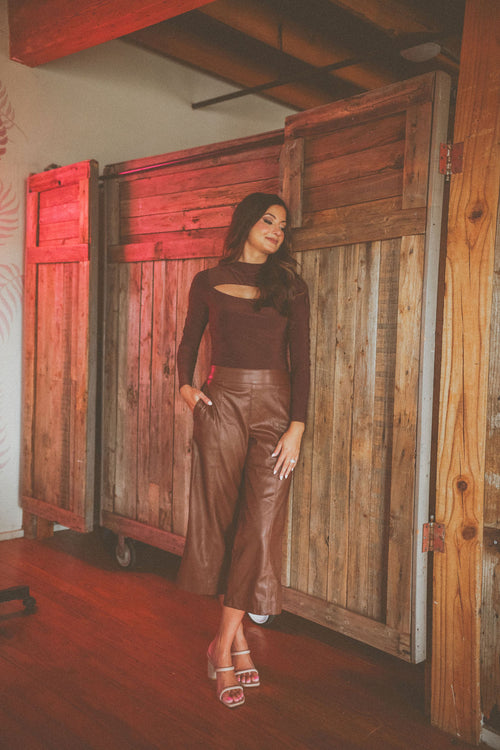 Vegan Leather Cropped Pants (Chocolate Brown)