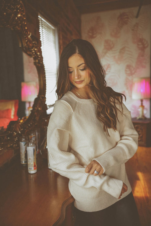 Rebekah Shoulder Puff Sleeve Sweater - LARGE LEFT
