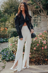 High Waisted Slit Trousers (White)