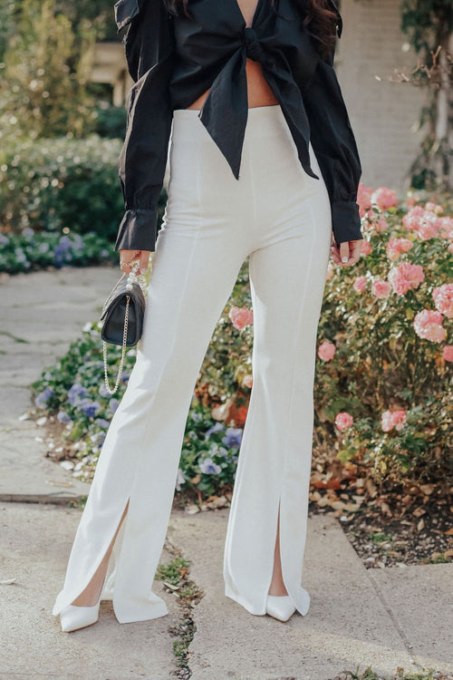 High Waisted Slit Trousers (White)