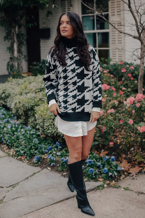 Houndstooth Oversized Knitted Sweater