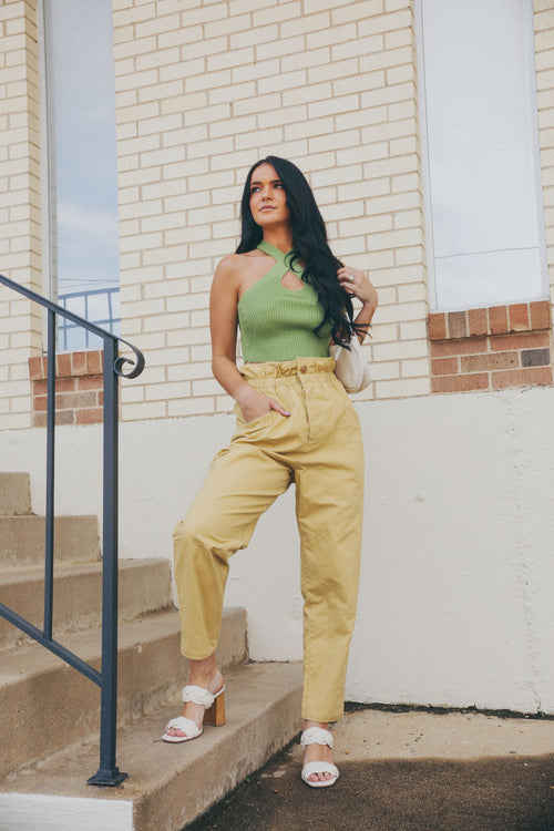 High Waisted Paper Bag Trousers (TAN)