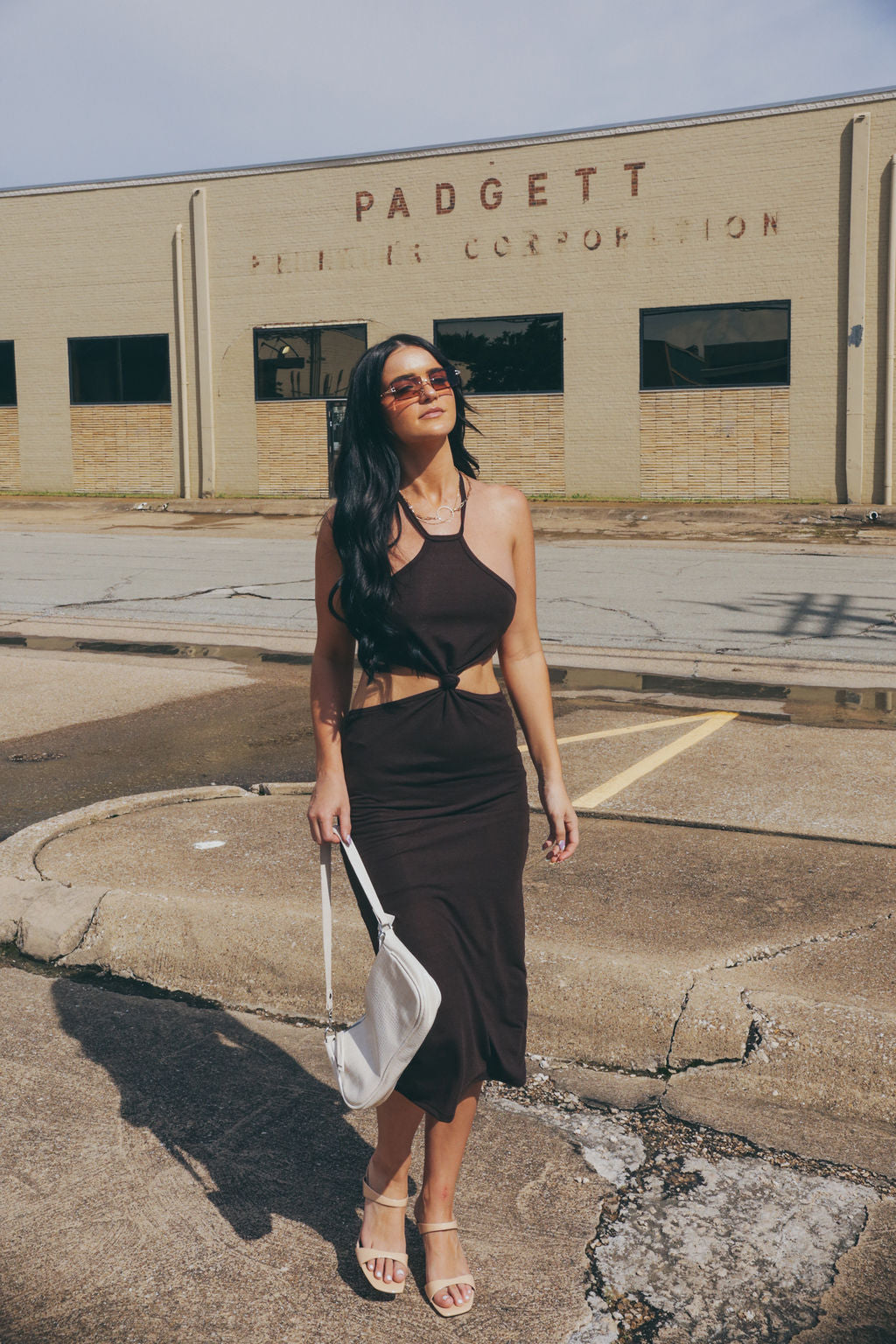 Cut Out Halter Dress (Chocolate Brown)