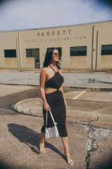 Cut Out Halter Dress (Chocolate Brown)