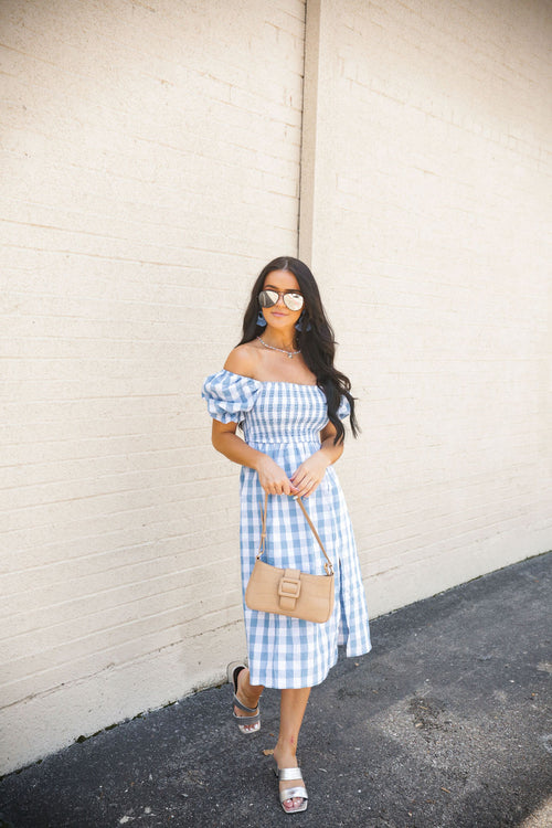 Blue Gingham Smocked Dress