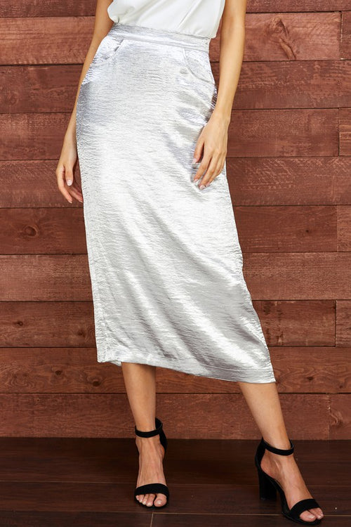 Metallic Maxi Skirt (Silver)