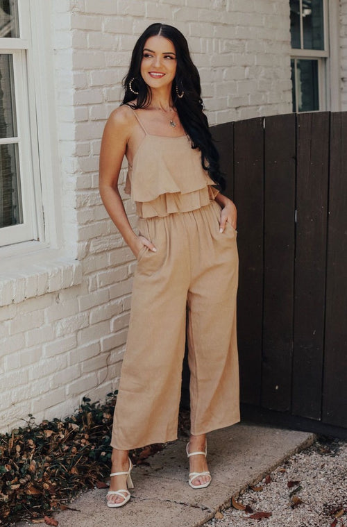 Tan Ruffle Jumpsuit