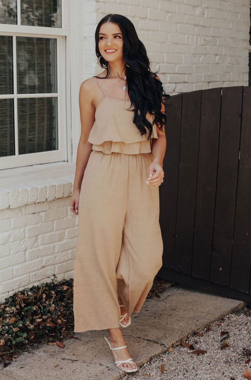 Tan Ruffle Jumpsuit